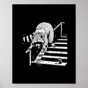 Raccoon Skateboarding On Stair Rail Poster