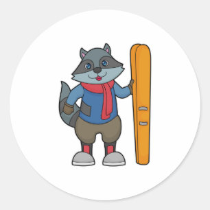 Raccoon Skier Ski Classic Round Sticker