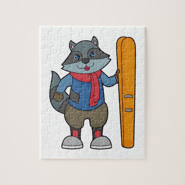 Raccoon Skier Ski Jigsaw Puzzle (Vertical)