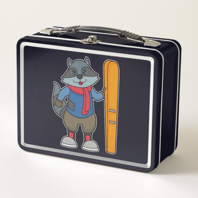 Raccoon Skier Ski Metal Lunch Box (Front)