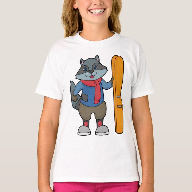 Raccoon Skier Ski T-Shirt (Front)