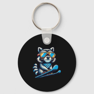 Raccoon Skiing Funny Winter And Outdoors Cute And  Key Ring