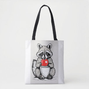 Raccoon Snack: Simple Line Illustration Tote Bag