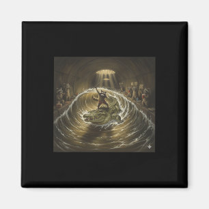 Raccoon Surfing Crocodile Funny Sewer Animal Wave  Magnet