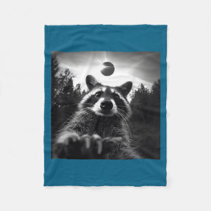 Raccoon Total Solar Eclipse Totality Illustration Fleece Blanket