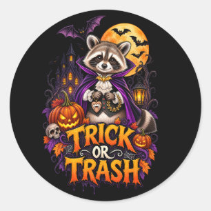 Raccoon Trick or Trash Vampire Halloween Classic Round Sticker