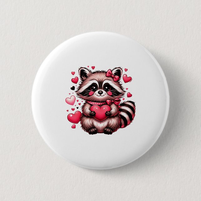 Raccoon Valentine Hearts  6 Cm Round Badge (Front)
