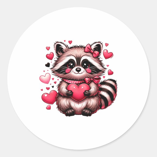 Raccoon Valentine Hearts  Classic Round Sticker (Front)