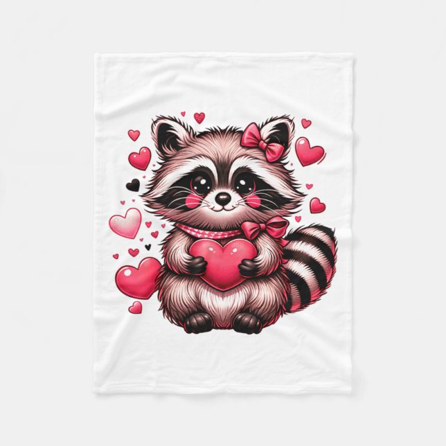 Raccoon Valentine Hearts  Fleece Blanket (Front)