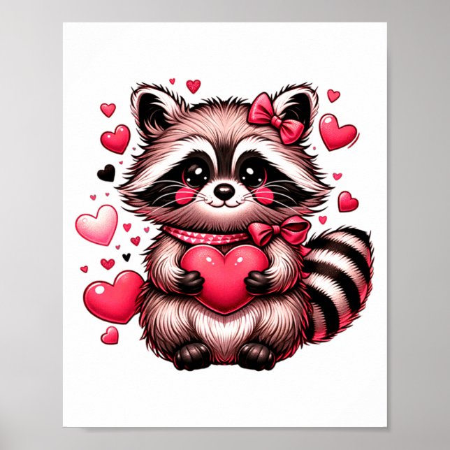 Raccoon Valentine Hearts  Poster (Front)