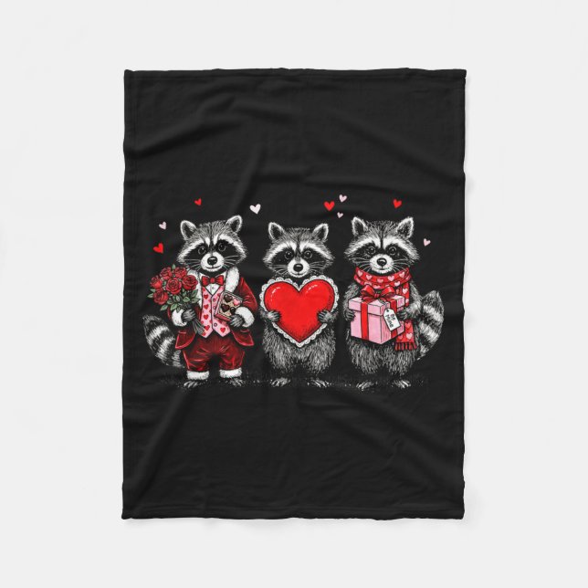 Raccoon Valentines Day Funny Feral Raccoon Love He Fleece Blanket (Front)