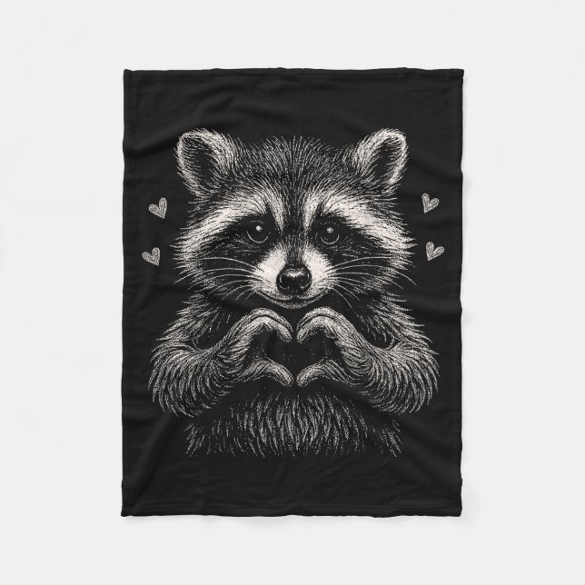 Raccoon Valentines Day Funny Feral Raccoon Love He Fleece Blanket (Front)