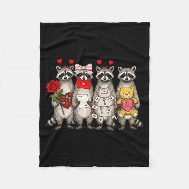 Raccoon Valentines Day Funny Feral Raccoon Love He Fleece Blanket (Front)