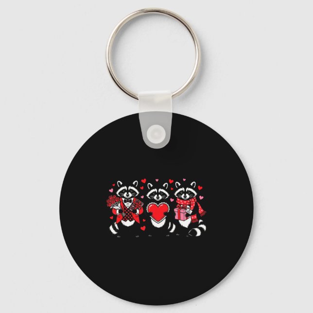 Raccoon Valentines Day Funny Feral Raccoon Love He Key Ring (Front)