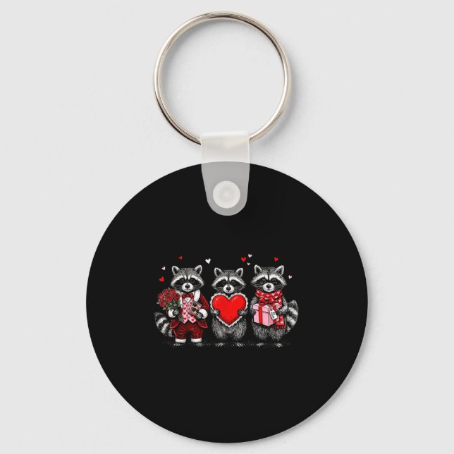 Raccoon Valentines Day Funny Feral Raccoon Love He Key Ring (Front)