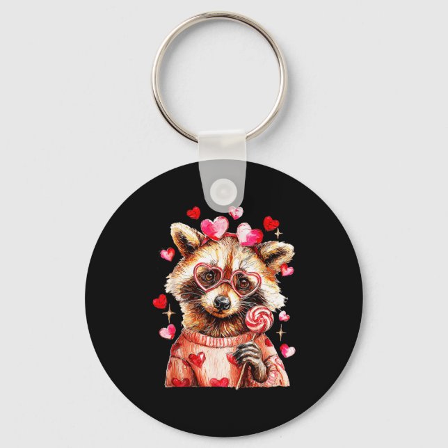 Raccoon Valentines Day Funny Feral Raccoon Love He Key Ring (Front)