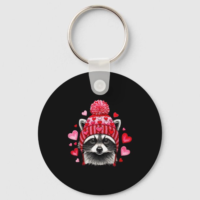 Raccoon Valentines Day Funny Feral Raccoon Love He Key Ring (Front)