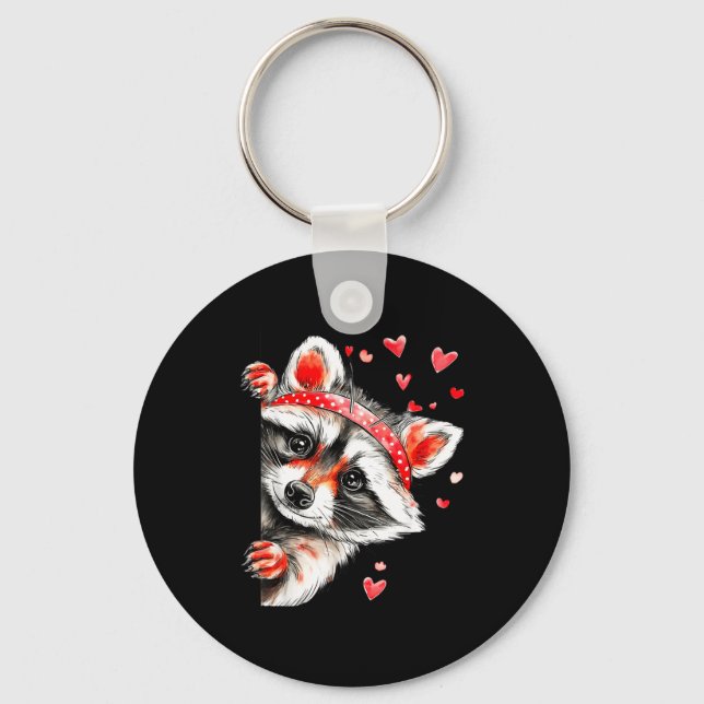 Raccoon Valentines Day Funny Feral Raccoon Love He Key Ring (Front)