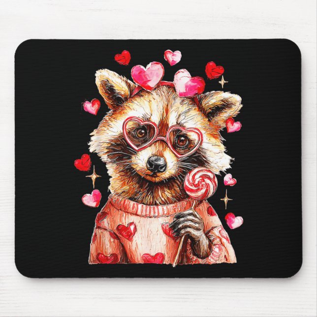 Raccoon Valentines Day Funny Feral Raccoon Love He Mouse Pad (Front)