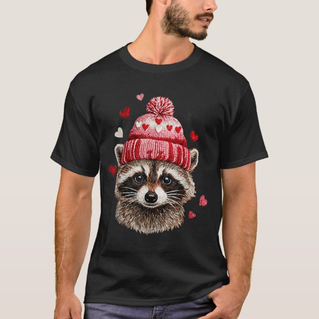 Raccoon Valentines Day Funny Feral Raccoon Love He T-Shirt (Front)