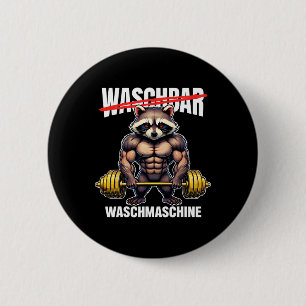 Raccoon Washing Machine Bodybuilding Fitness Gym 6 Cm Round Badge