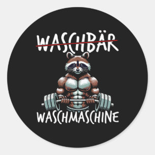 Raccoon Washing Machine Raccoon Fitness Bodybuildi Classic Round Sticker