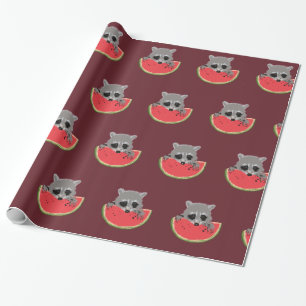 Raccoon Watermelon Wrapping Paper