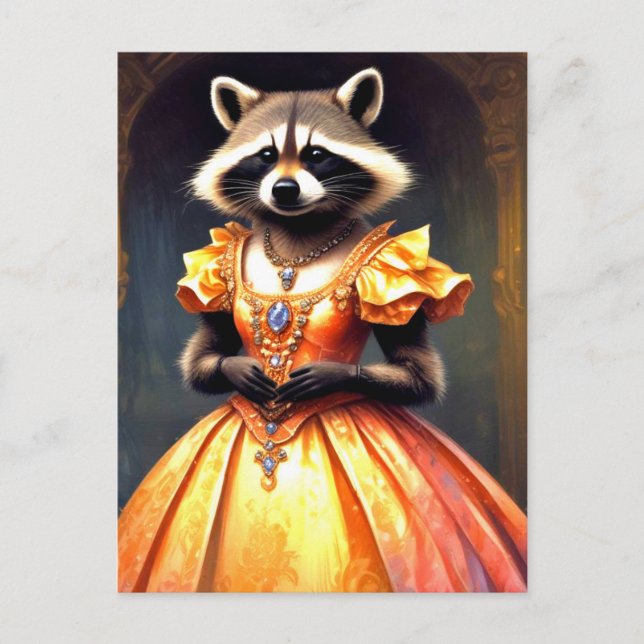 Raccoon Wearing Evening Gown Postcard (Front)