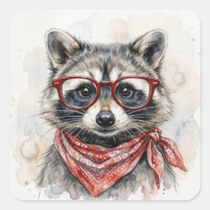 Raccoon Wearing Red Glasses Square Sticker