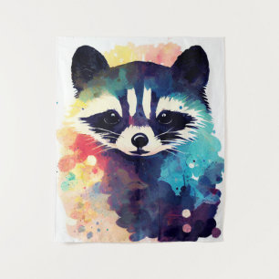 Raccoon Wild Nature Animal Color Art Painting Tapestry