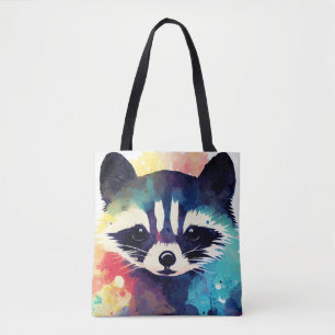 Raccoon Wild Nature Animal Color Art Painting Tote Bag