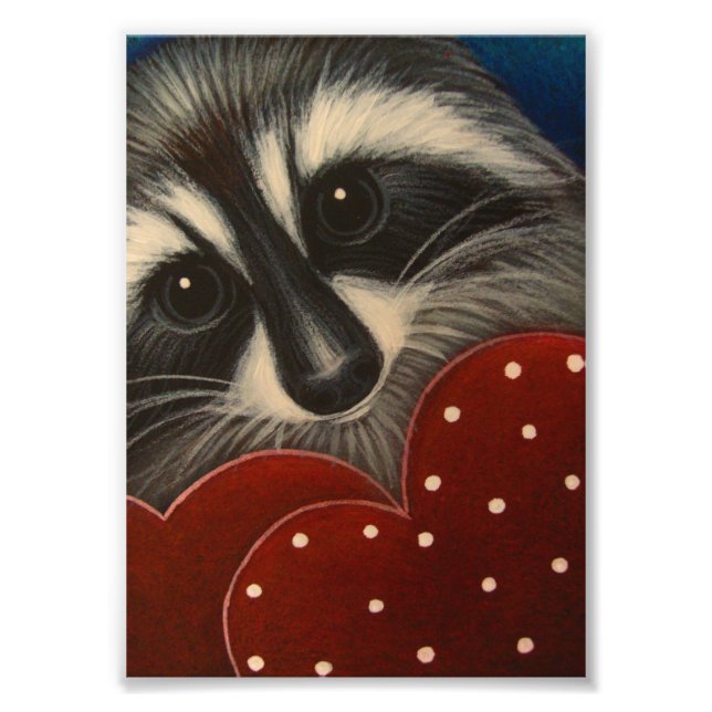 RACCOON WITH 2 HEARTS 5" X 7" PRINT (Front)