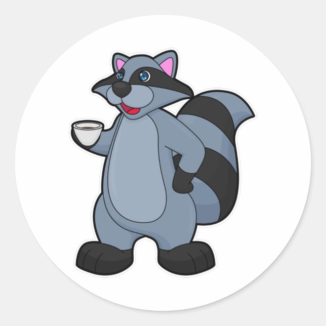Raccoon with Cup of Coffee Classic Round Sticker (Front)