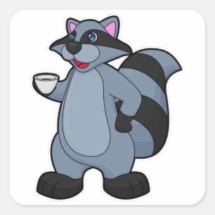 Raccoon with Cup of Coffee Square Sticker