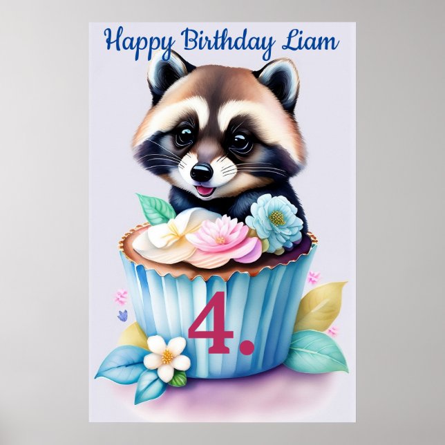 Raccoon with Cupcake Poster (Front)