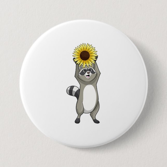 Raccoon with Sunflower 7.5 Cm Round Badge (Front)