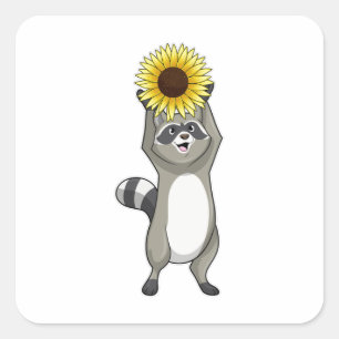 Raccoon with Sunflower Square Sticker