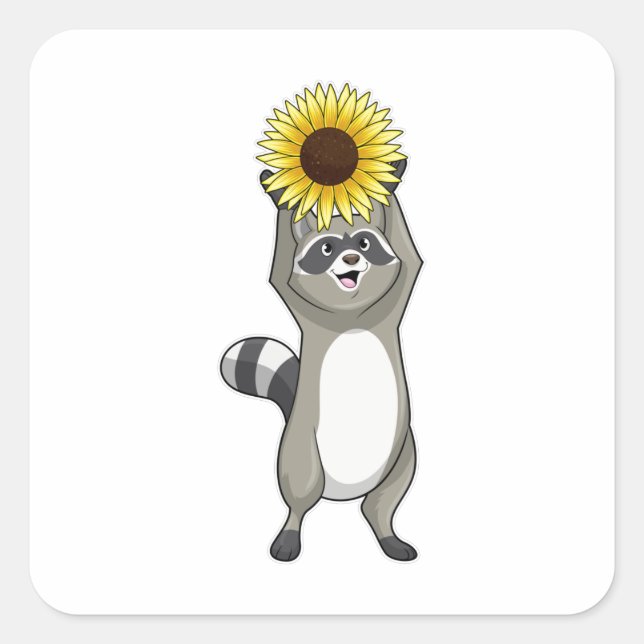 Raccoon with Sunflower Square Sticker (Front)