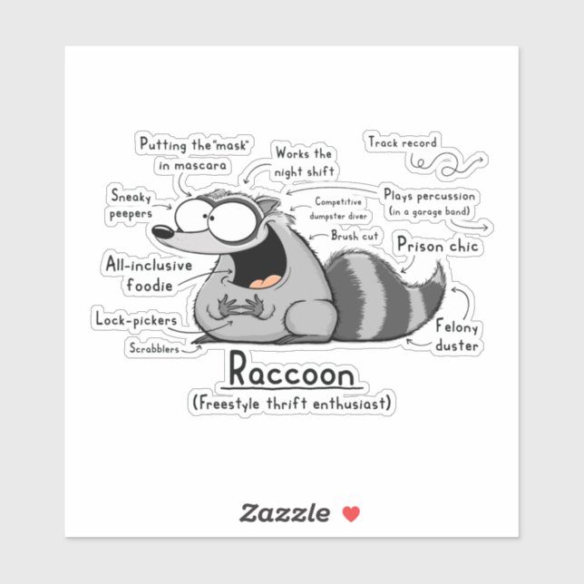 Raccoon Wordy Art Vinyl Sticker (Sheet)