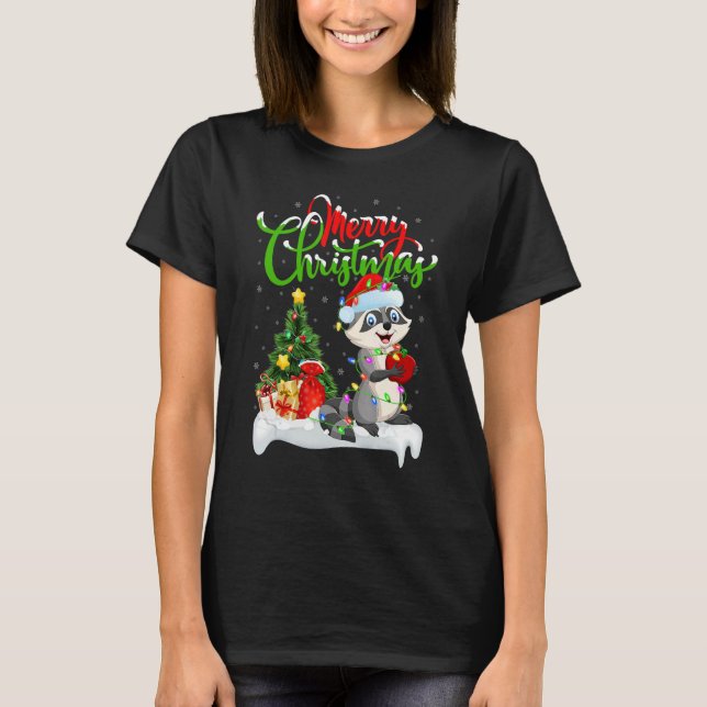 Raccoon   Xmas Decorations Santa Raccoon Christmas T-Shirt (Front)
