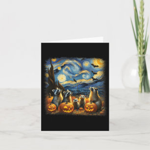 Raccoons And Possum Halloween Fall Van Gogh Starry Card
