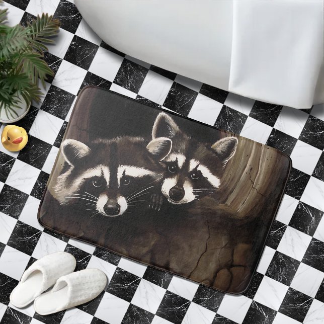 Raccoons Brown Cute Tree Bath Mat (Creator Uploaded)