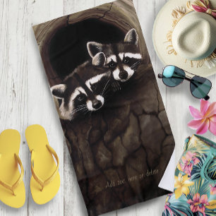 Raccoons Brown Cute Tree Beach Towel