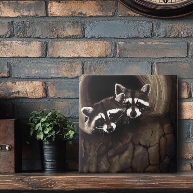 Raccoons Brown Cute Tree Ceramic Tile (Creator Uploaded)