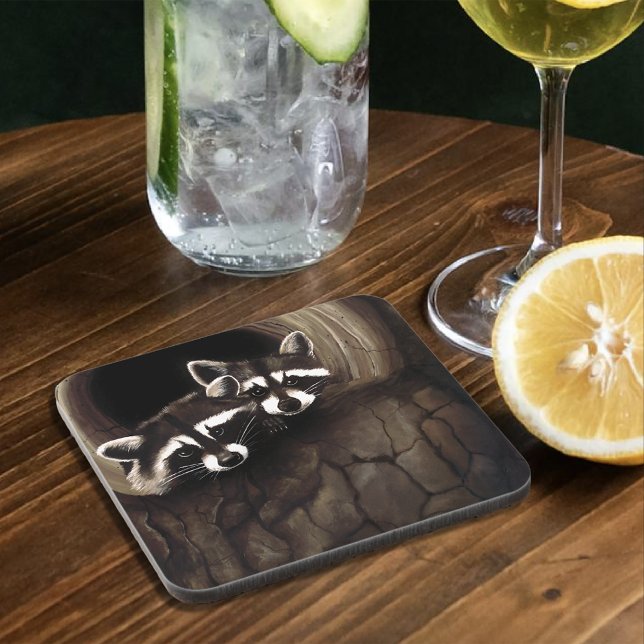 Raccoons Brown Cute Tree Coaster (Creator Uploaded)