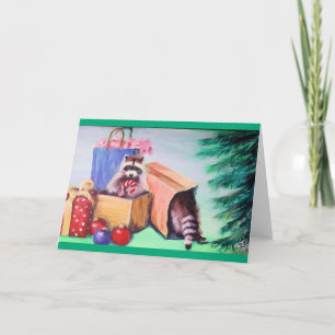 Raccoons & Christmas present Blank Greeting Card
