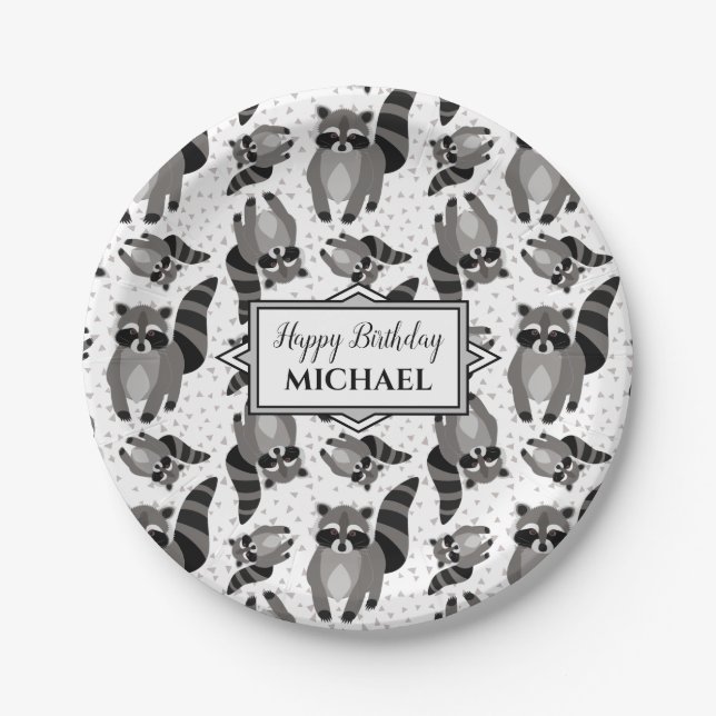 Raccoons Custom Birthday Party Paper Plate (Front)