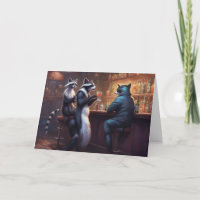 Raccoons having drinks in a bar talking trash