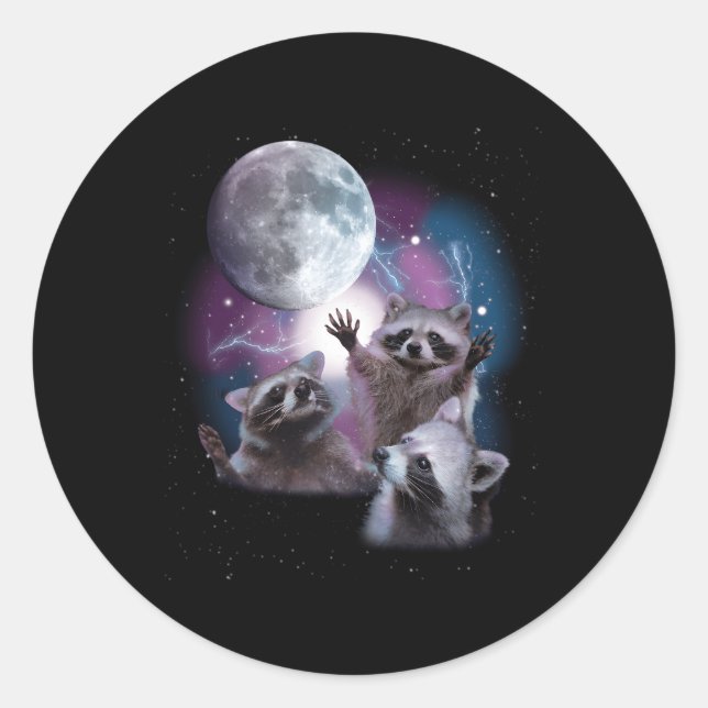 Raccoons Howling At The Moon Racoon Classic Round Sticker (Front)