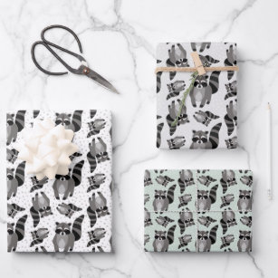 Raccoons in the Falling Snow Wrapping Paper Sheet